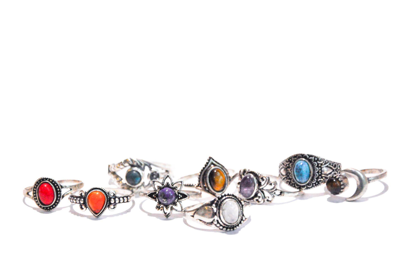 Assorted Mixed Metal Silver Natural Gemstone Ring