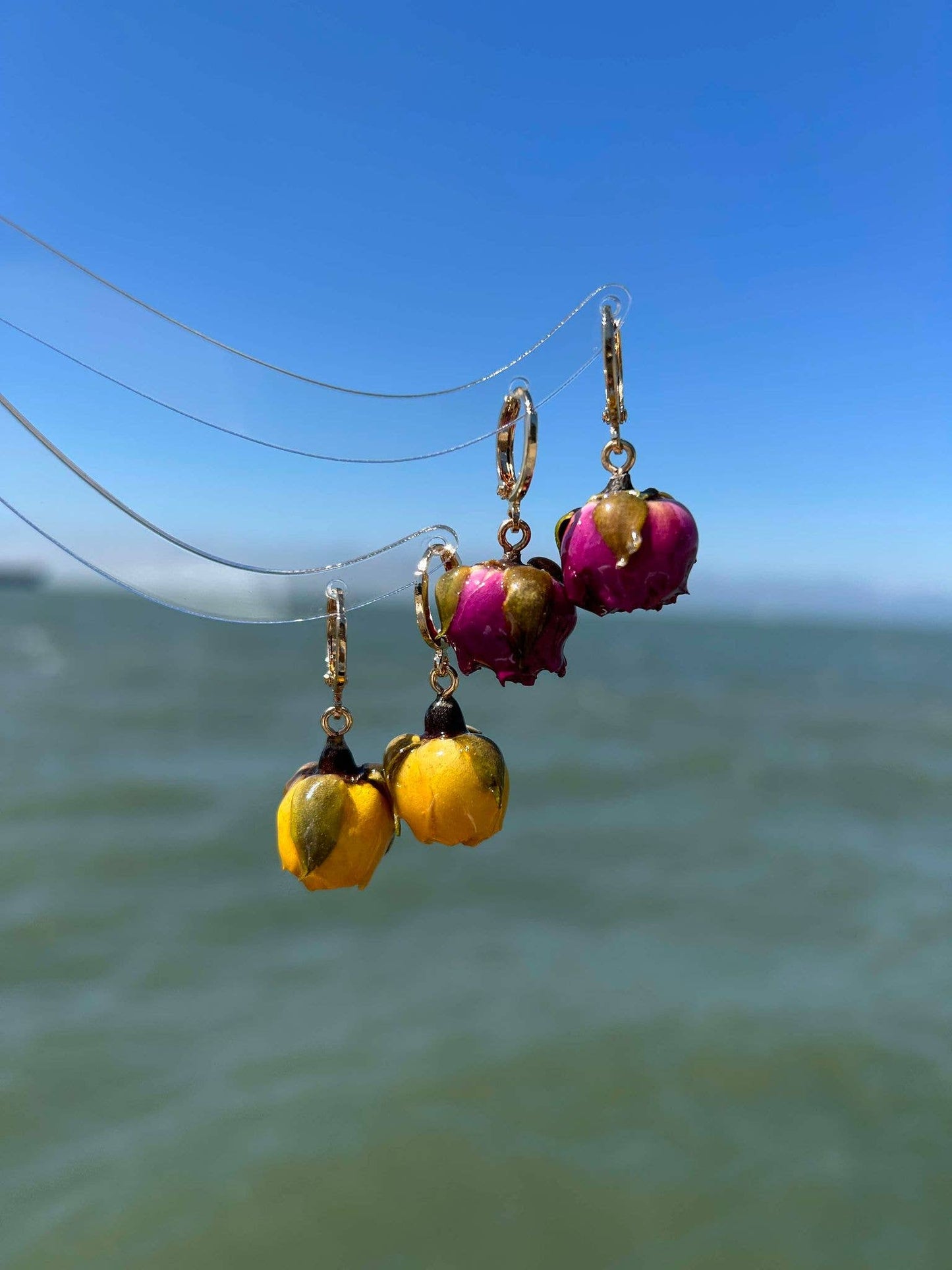 Unique Real Rose Earrings: Red