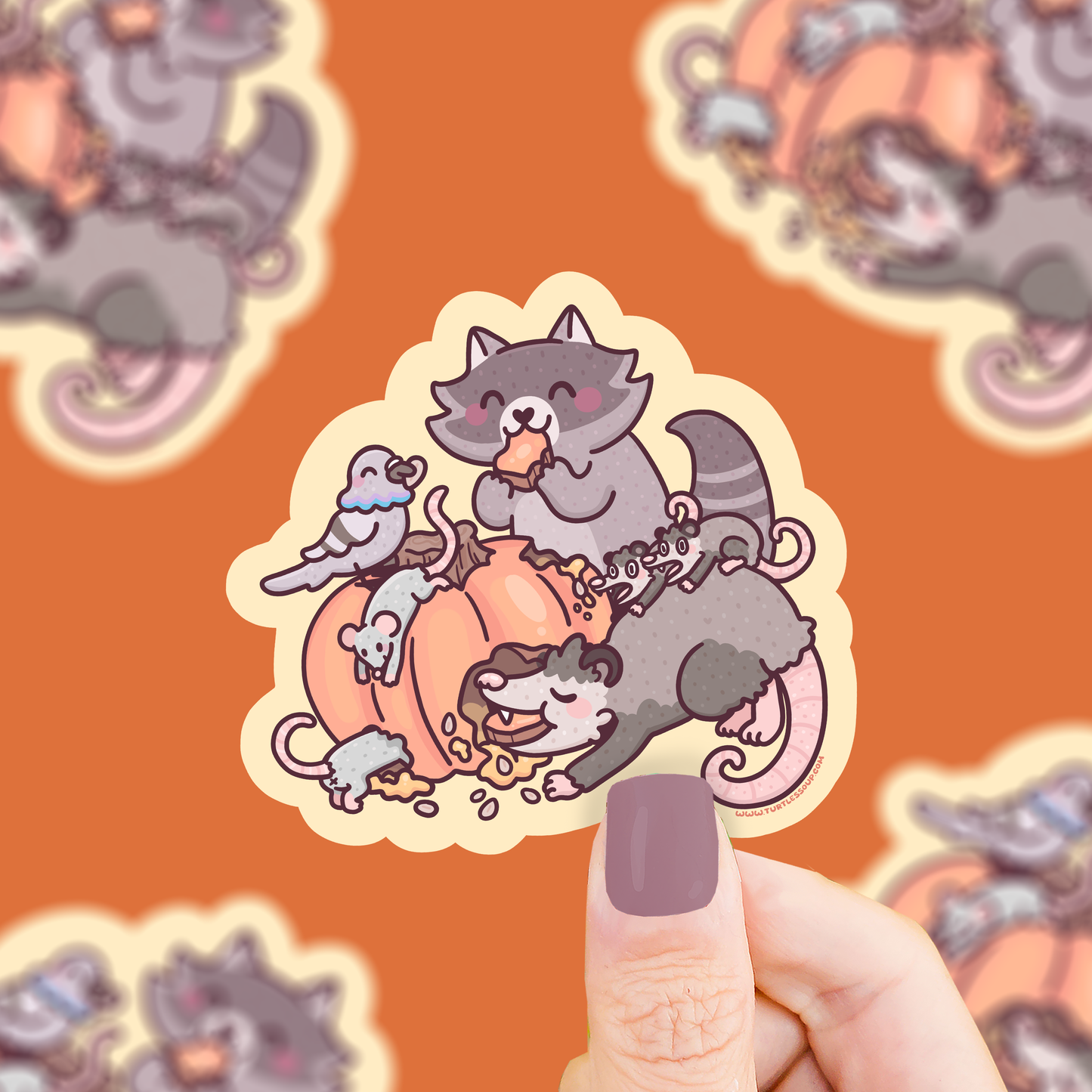 Trash Animal Pumpkin Feast, Halloween, Cute, Vinyl Sticker