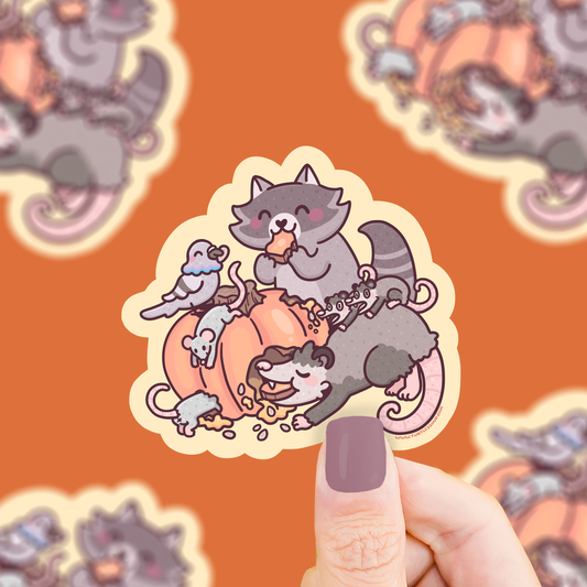 Trash Animal Pumpkin Feast, Halloween, Cute, Vinyl Sticker