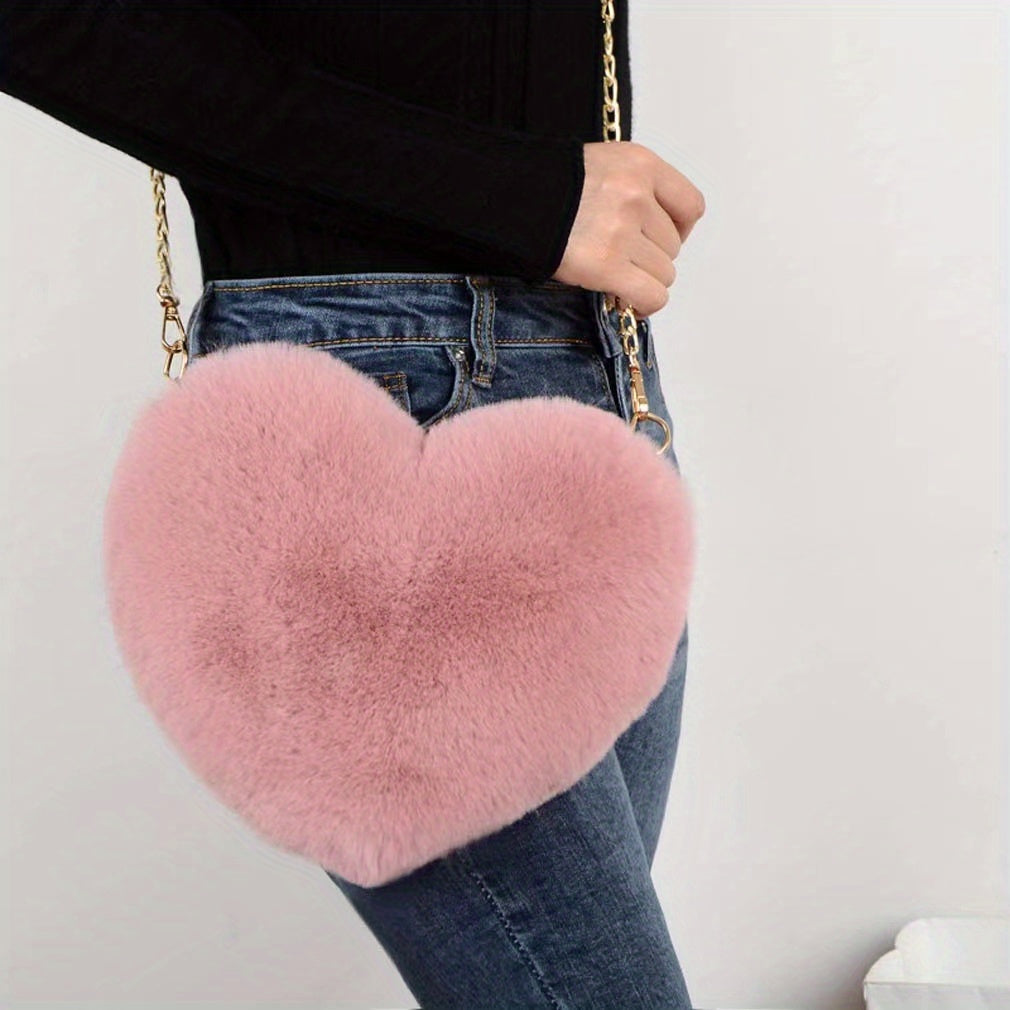 Heart Shaped Fluffy Shoulder Bag