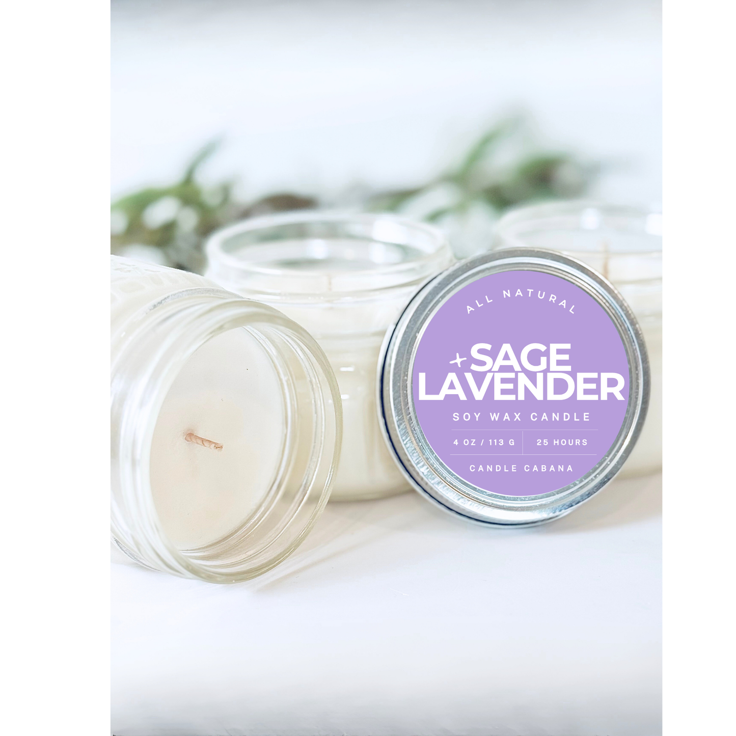 Sage + Lavender 4 oz Mason Jar - 100% Natural Soy Candle