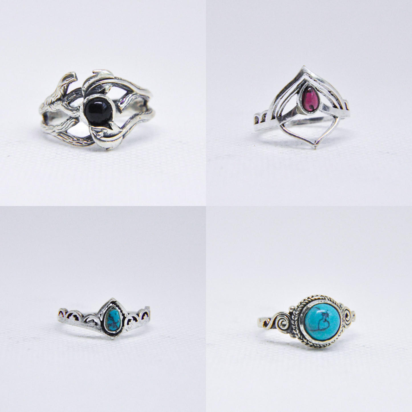 Assorted Mixed Metal Silver Natural Gemstone Ring