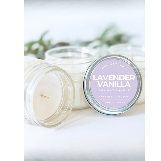 Lavender Vanilla 4 oz Mason Jar - 100% Natural Soy Candle