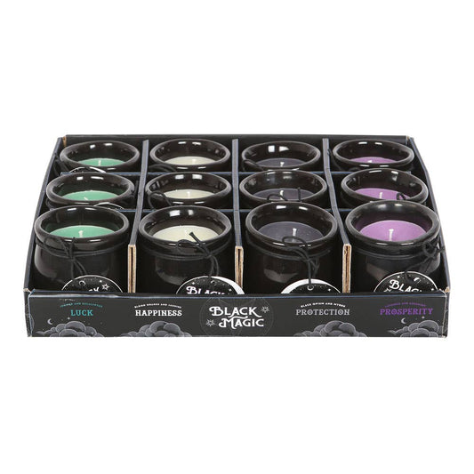 Set of 12 Gothic Halloween Cauldron Candles in Display
