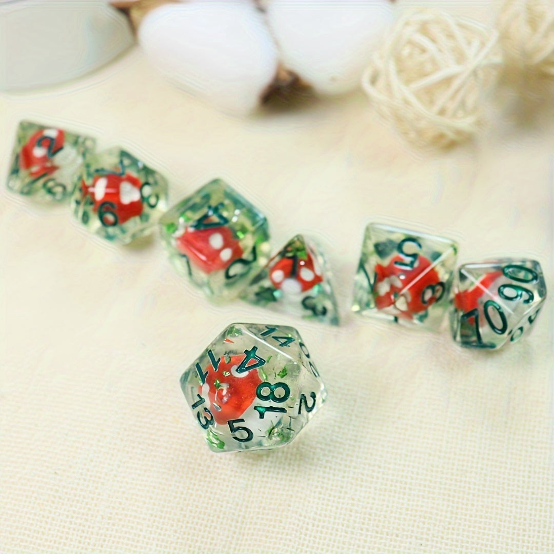 7pcs Cute Mushroom Resin Dice Set for RPGs