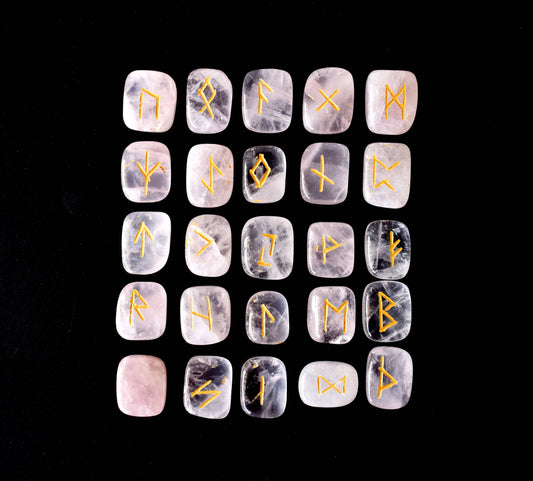 Futhark Rune Set | Rose Quartz | Rune Stones |Runic Crystals: Runes (SET 1)