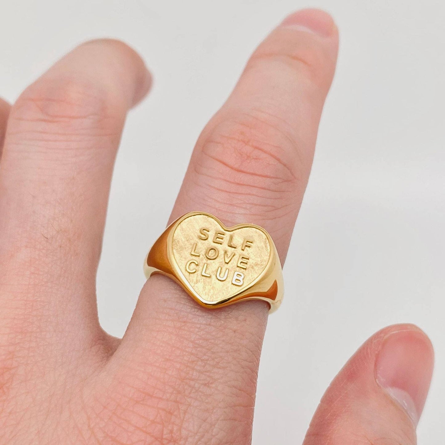 "SELF LOVE CLUB" Heart Shaped 18K Gold Plated Rings - FGS: 7